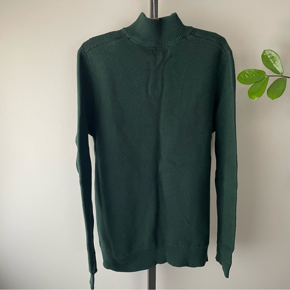 Telluride 100% Cotton Quarter Zip Turtleneck Knit Mens Sweater Forest Green - Picture 2 of 9